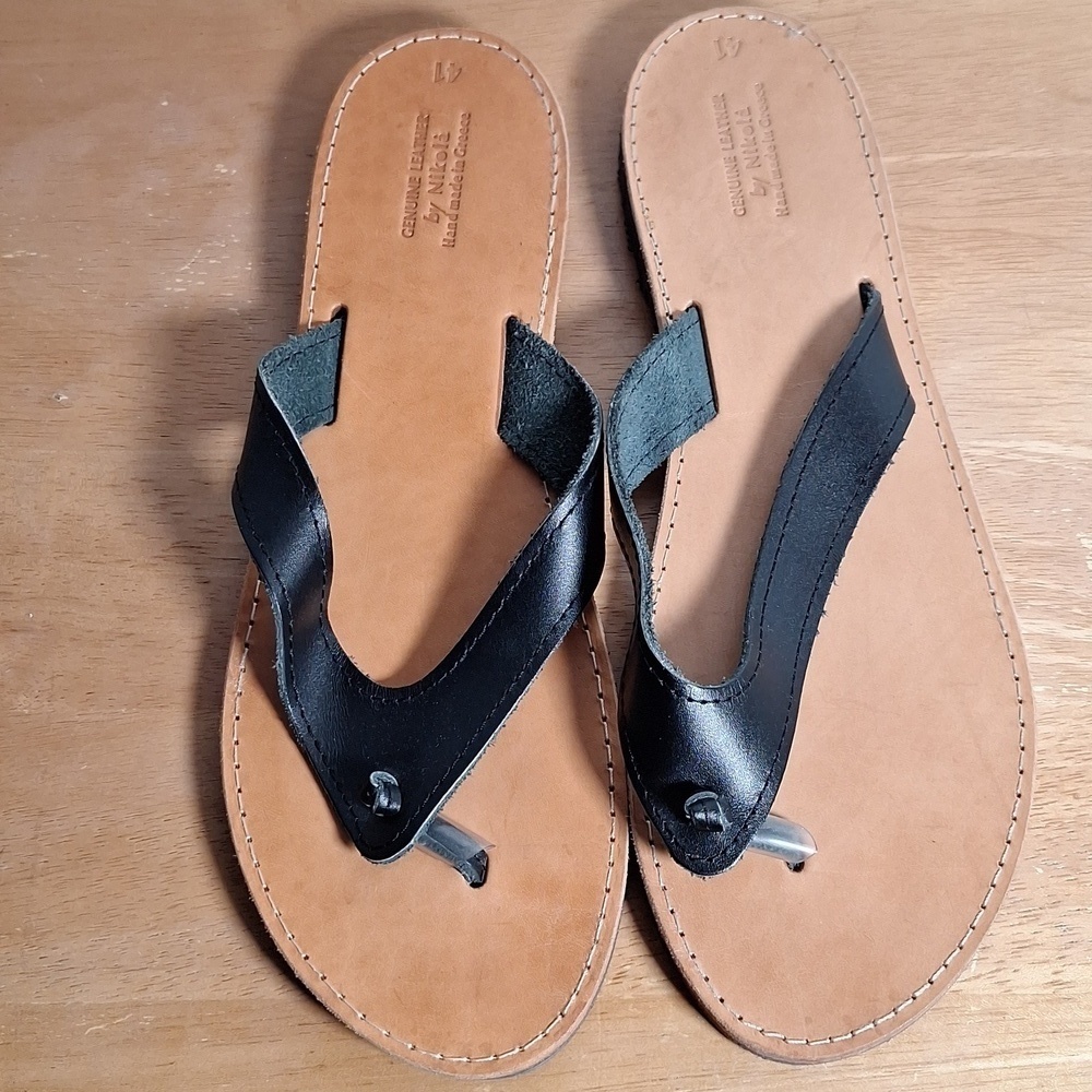leather thong sandals with leather sole. Made in Grecia